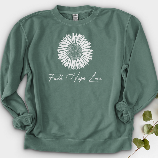 Faith Hope Love Rustic Sunflower Crewneck