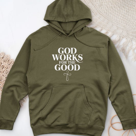 God Works for the Good Midweight Hooded Sweatshirt