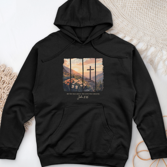 His Love Was Greater Midweight Hooded Sweatshirt