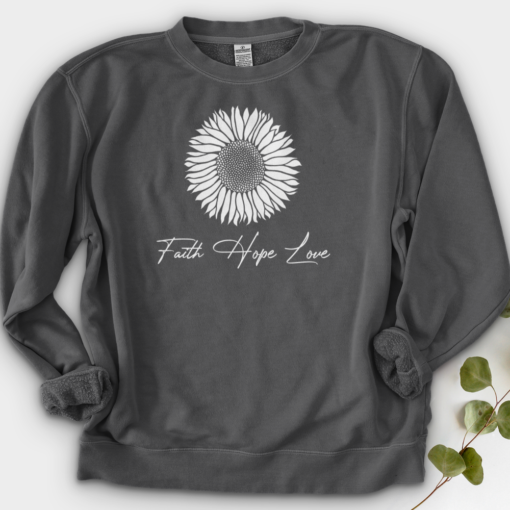 Faith Hope Love Rustic Sunflower Crewneck