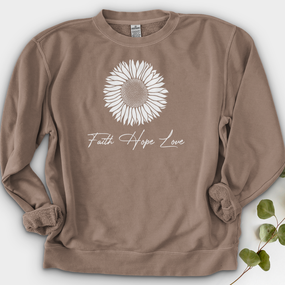 Faith Hope Love Rustic Sunflower Crewneck