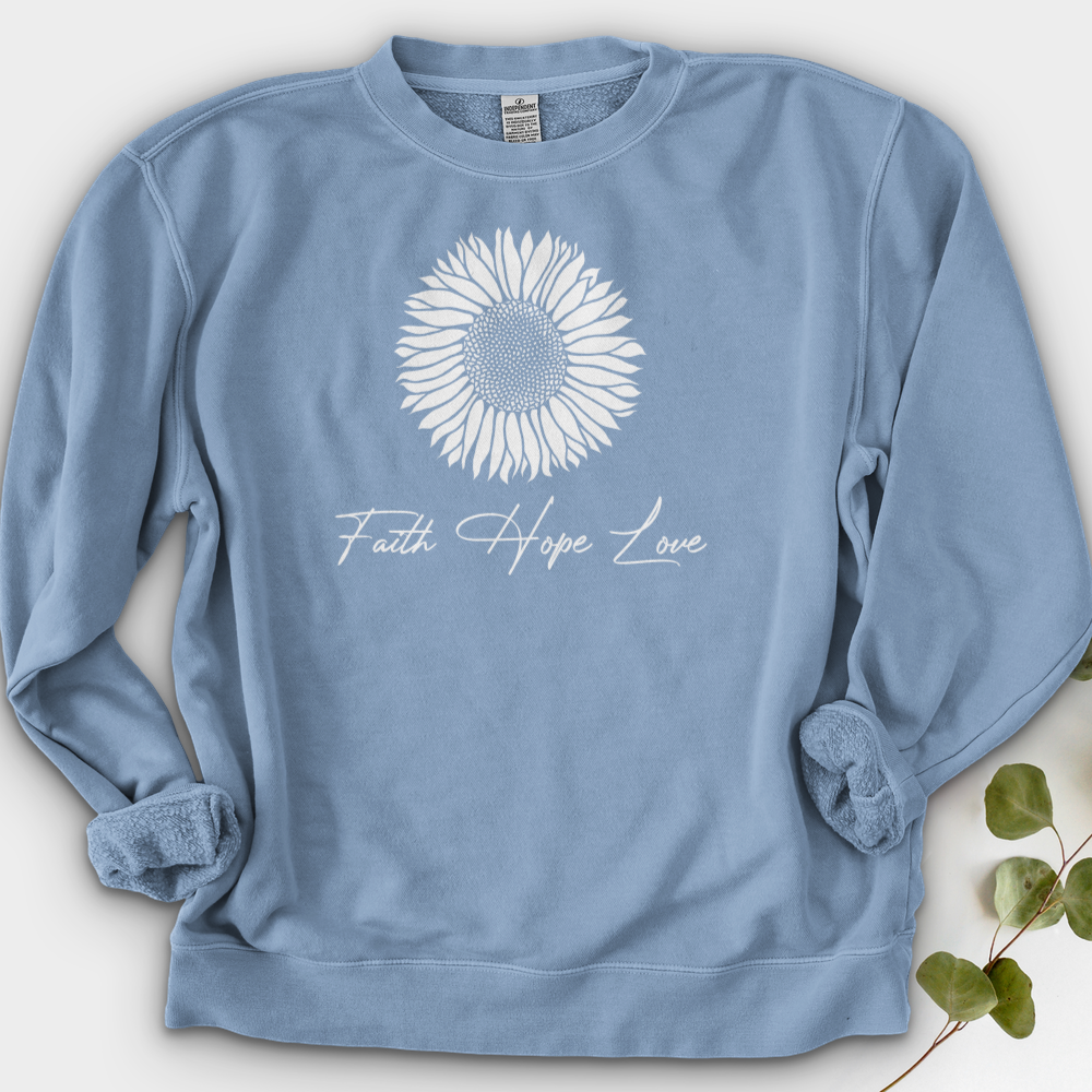 Faith Hope Love Rustic Sunflower Crewneck
