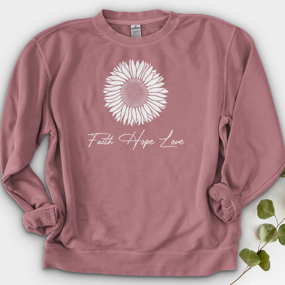 Faith Hope Love Rustic Sunflower Crewneck