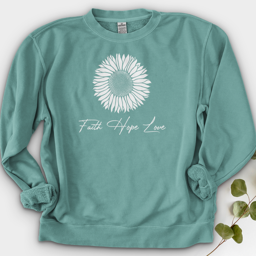 Faith Hope Love Rustic Sunflower Crewneck