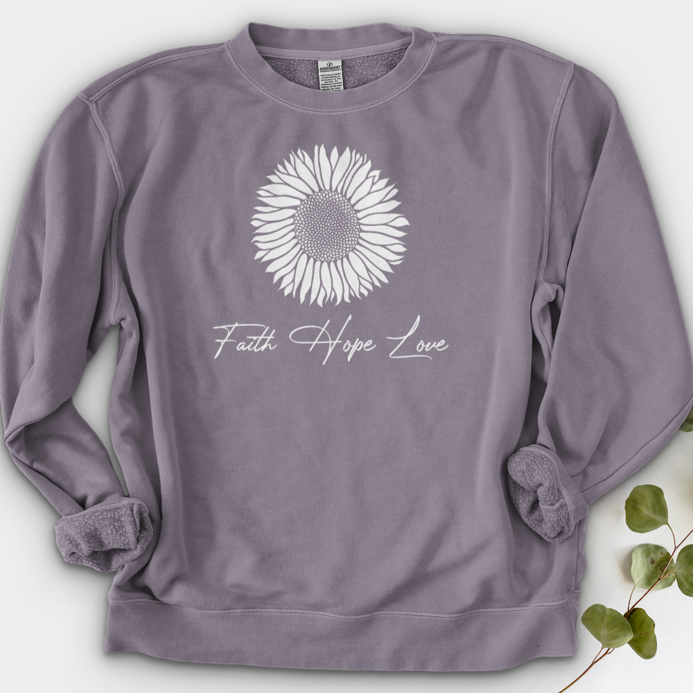 Faith Hope Love Rustic Sunflower Crewneck