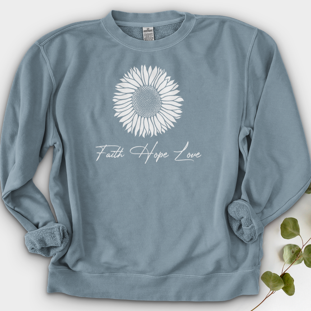 Faith Hope Love Rustic Sunflower Crewneck