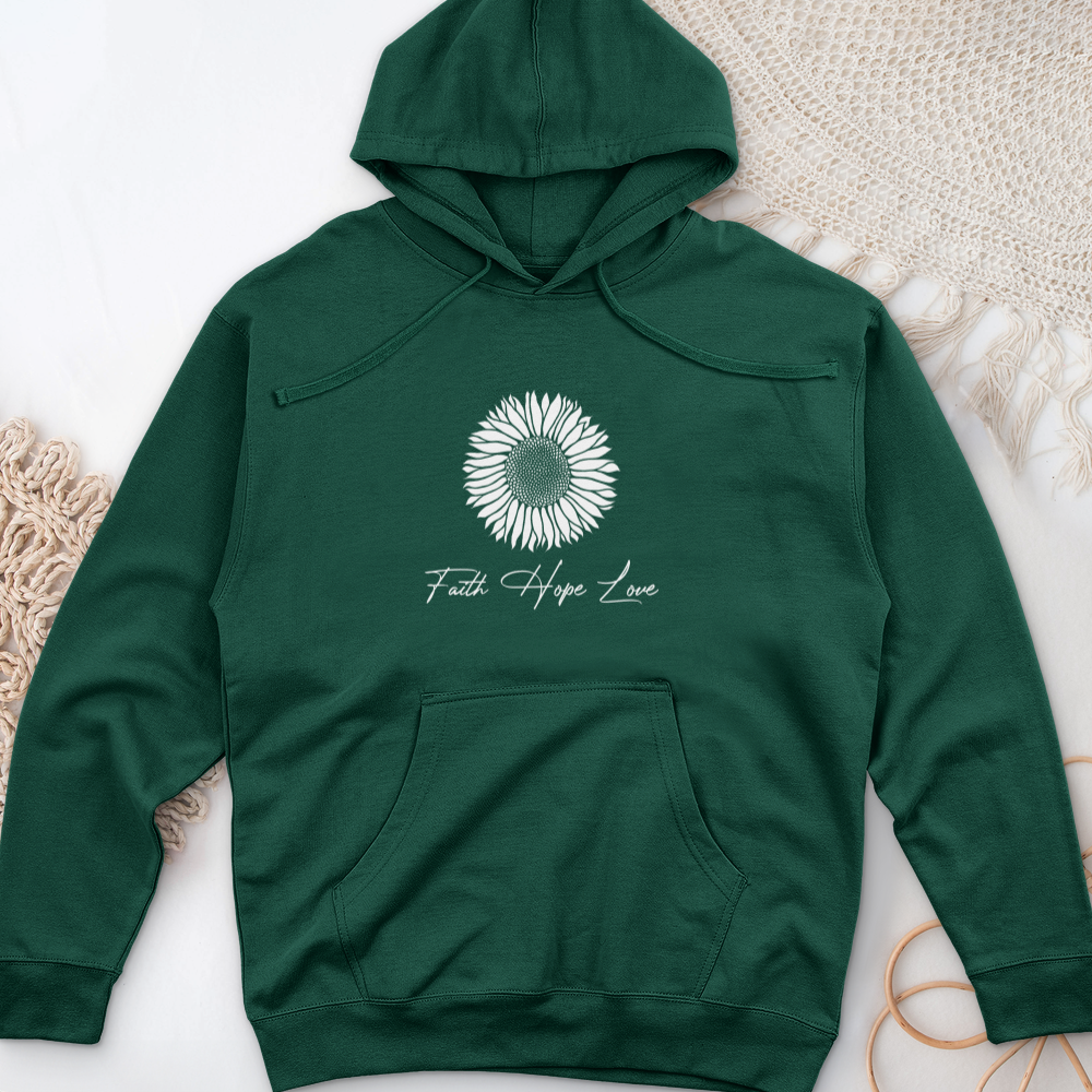Faith Hope Love Rustic Sunflower Midweight Hooded Sweatshirt