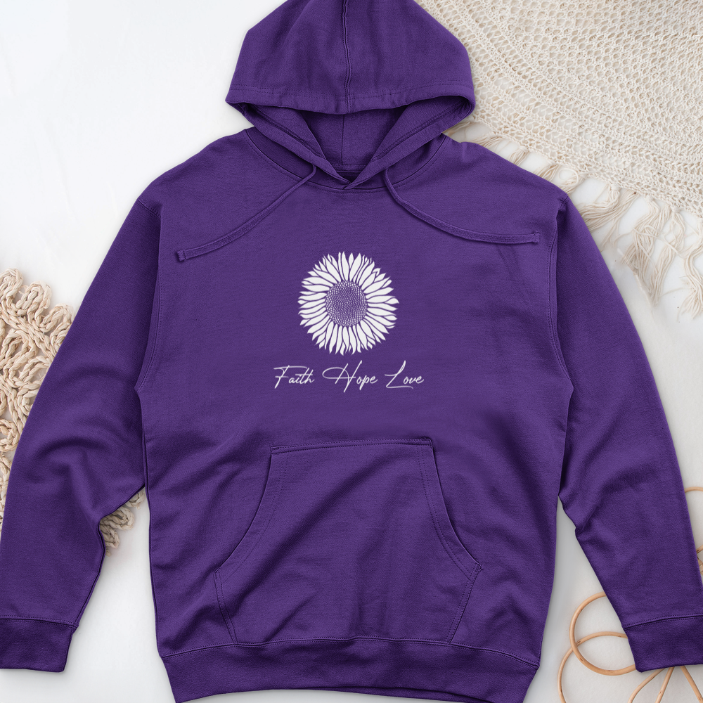 Faith Hope Love Rustic Sunflower Midweight Hooded Sweatshirt