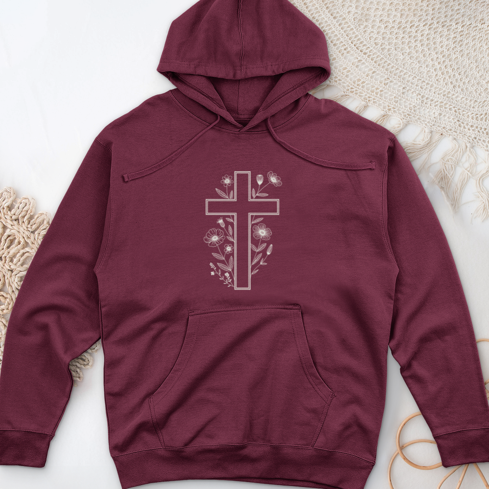 Floral Holy Cross Midweight Hooded Sweatshirt
