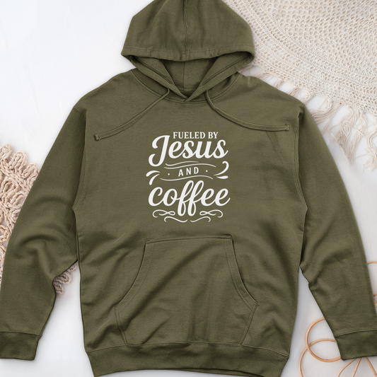 Fueled By Jesus And Coffee Midweight Hooded Sweatshirt