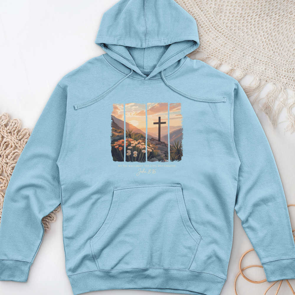 His Love Was Greater Midweight Hooded Sweatshirt