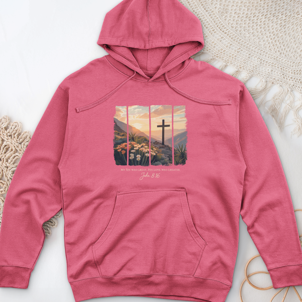 His Love Was Greater Midweight Hooded Sweatshirt