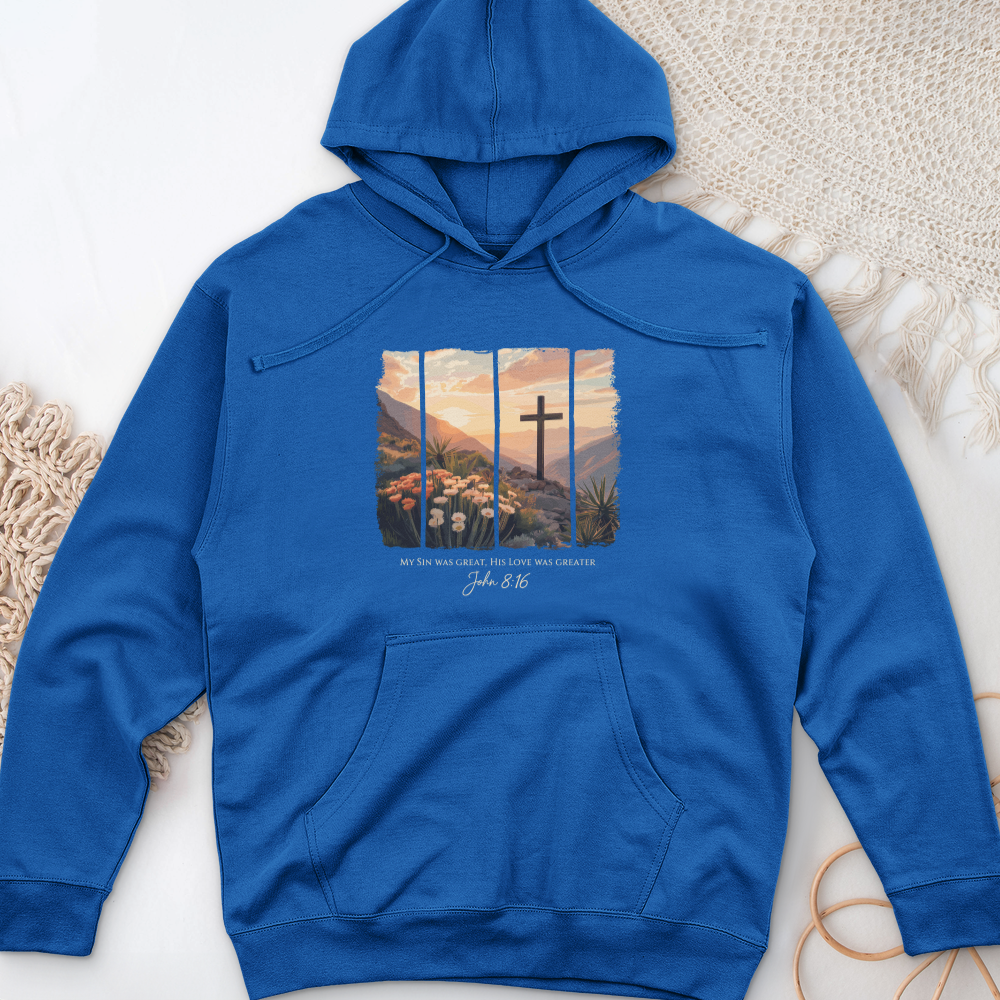 His Love Was Greater Midweight Hooded Sweatshirt