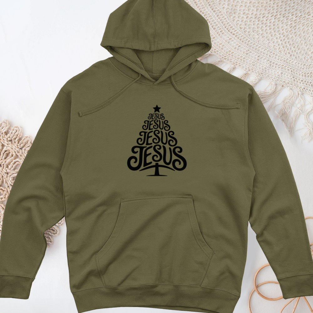 Jesus Christmas Tree Midweight Hooded Sweatshirt