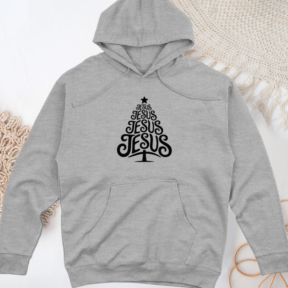 Jesus Christmas Tree Midweight Hooded Sweatshirt