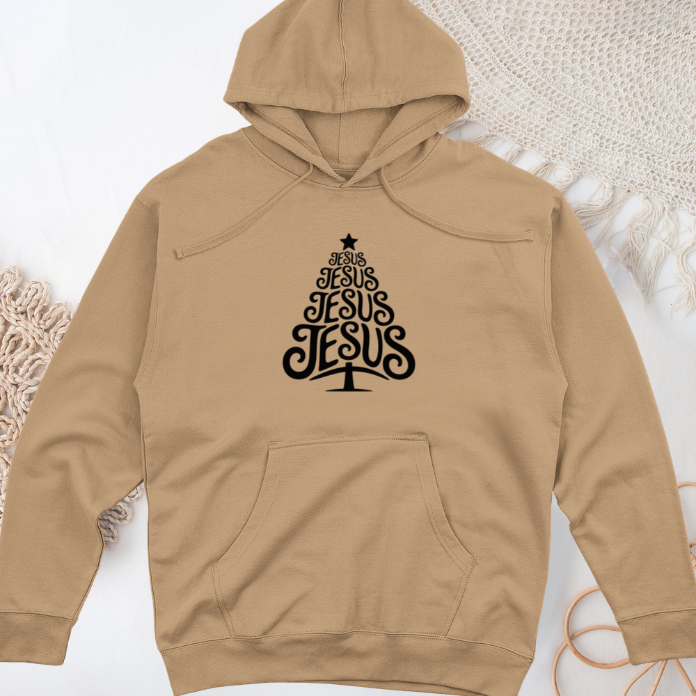 Jesus Christmas Tree Midweight Hooded Sweatshirt