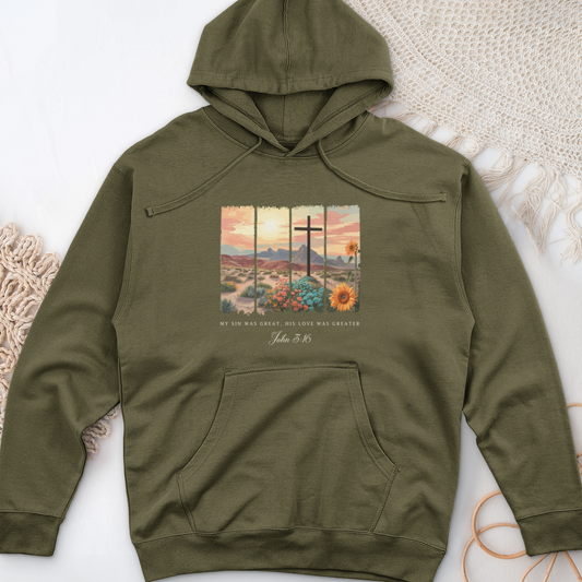 My Sin was Great, His Love was Greater Midweight Hooded Sweatshirt