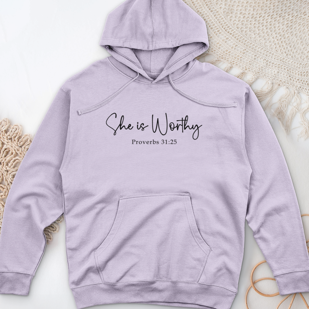 She Is Worthy Midweight Hooded Sweatshirt